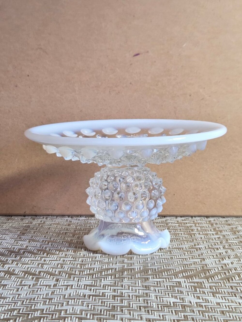 Fenton Moonstone Opalescent Hobnail Candle Holder